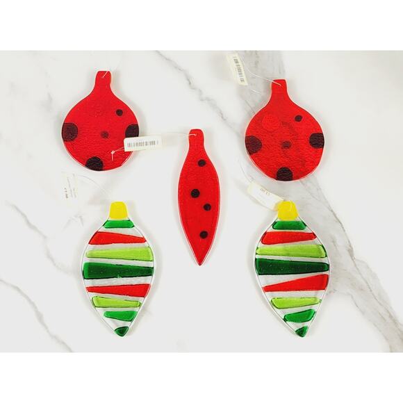 Christmas Flat Fused Glass Ornament 4" Tree Decor Hanging Holidays x5 - Picture 8 of 10